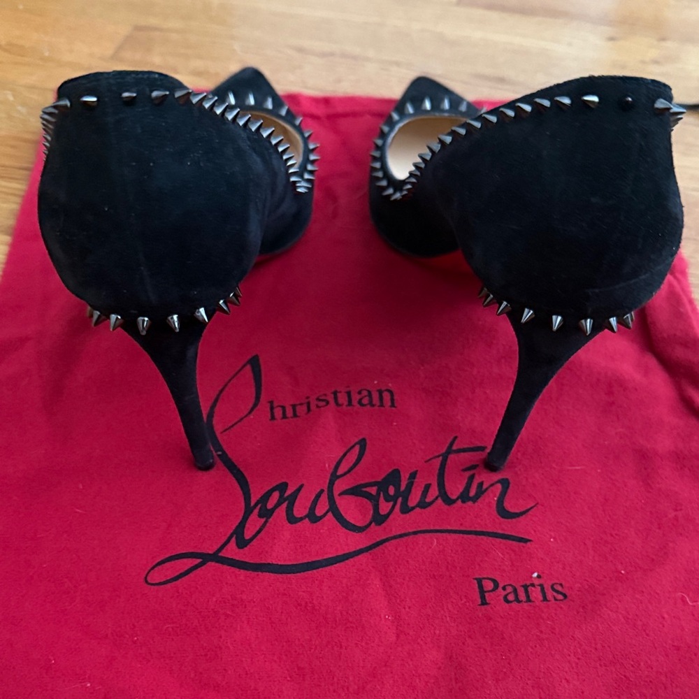 Christian Louboutin Black Suede Studded Heels - Picture 2 of 8